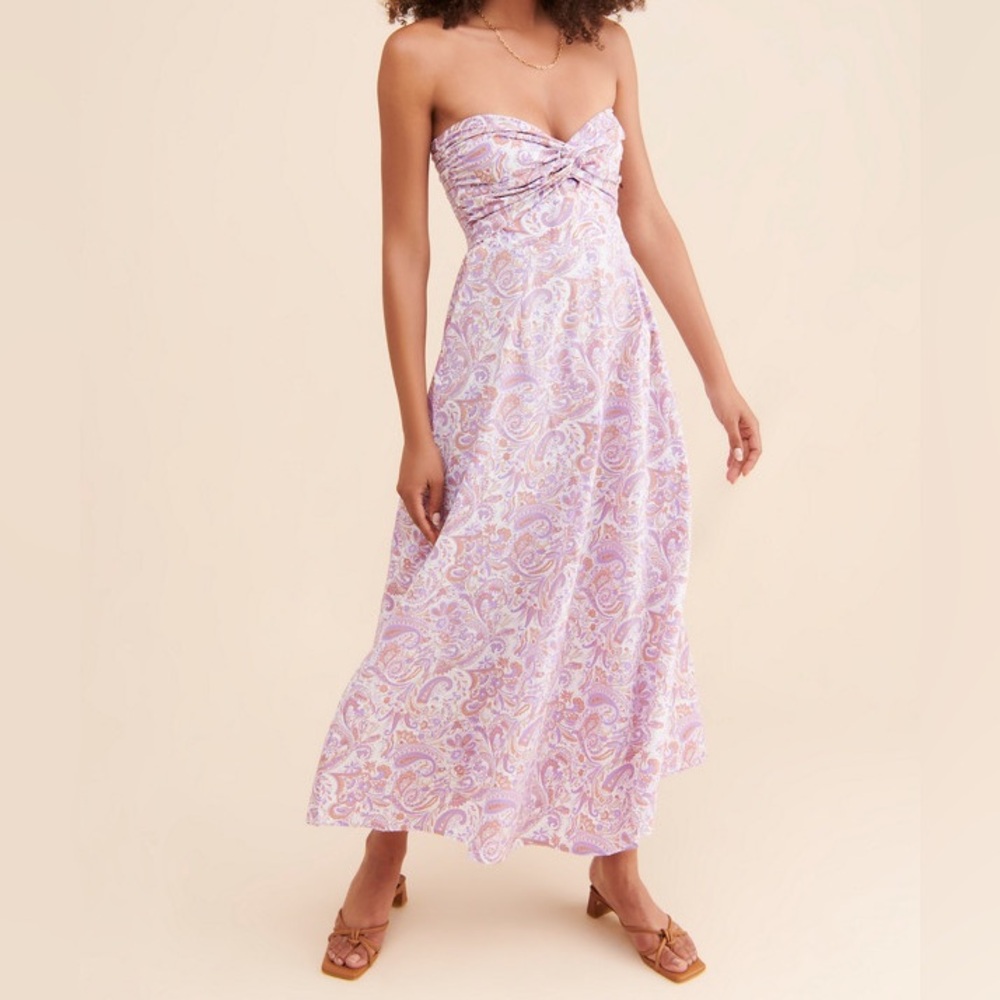 Strapless Maxi Dress in Lavender Paisley  Lusana Melody Strapless Dress